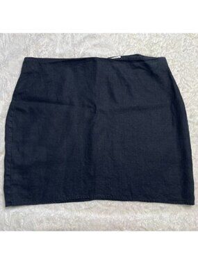Reformation Black Linen Mini Skirt Size 14 High Waisted Sustainable Chic LBD